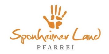 Man sieht einen farbigen Handabdruck, darunter Sponheimer Land Pfarrei